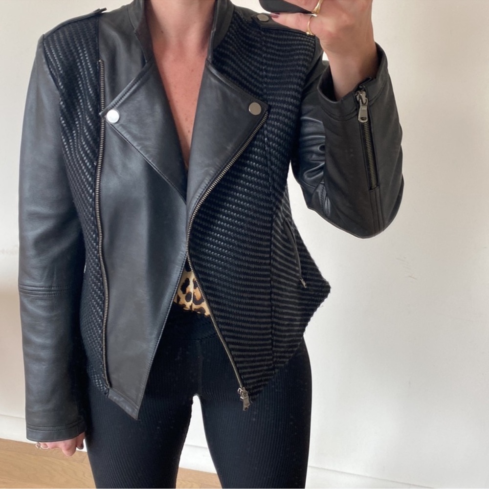 Robert Graham Black Leather Jacket with Silver Accents Braided Leather size S